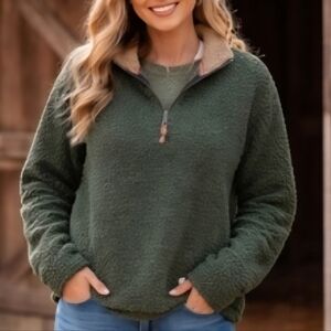 Southern Marsh Women's XS Dark Green Sherpa Quarter Zip Pullover, Casual